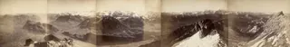 Panorama du Pilate: 1 Burgenstock, Rigi, Saentis, 2 Glarnisch, Tödi et Alpes Uranaises, 3 groupe du Titlis, 4 Matterhorn et Alpes Bernoises, 5 Tomlishorn, Blumlisalp, Diablerets, Stockhorn (ca. 1880)