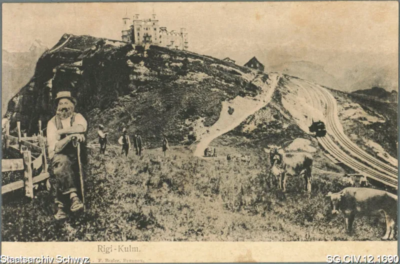 Das Hotel Schreiber, oben auf dem Hügel Rigi Kulm (vor 1912)