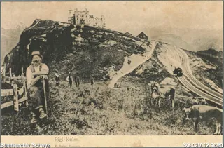 Das Hotel Schreiber, oben auf dem Hügel Rigi Kulm (vor 1912)