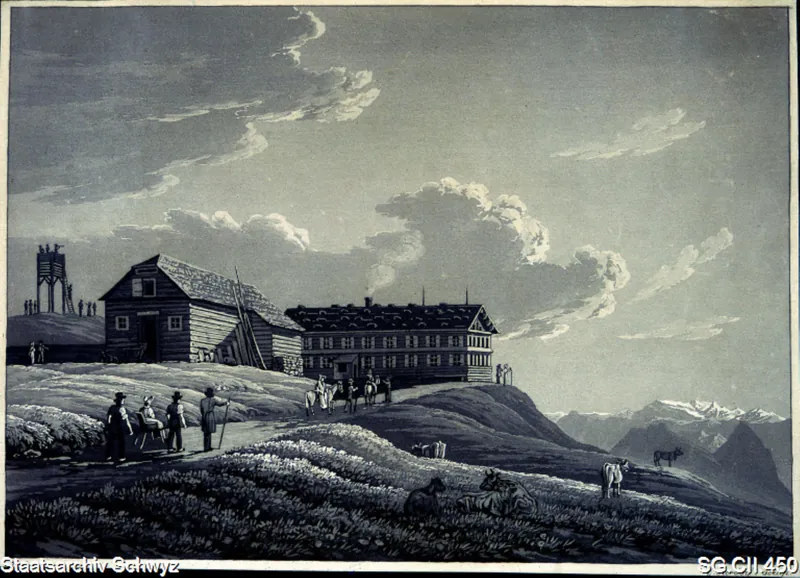 Gasthaus auf Rigi-Kulm mit Aussichtsturm (1820 - 1830)