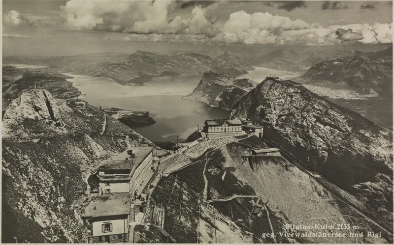 Pilatus-Kulm 2133 m against Lake Lucerne and Rigi (ca. 1935)