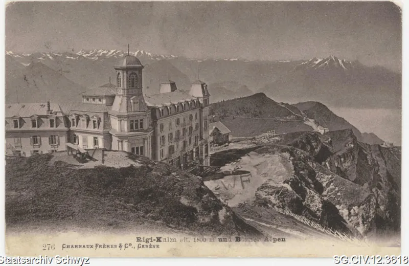 Hotel Schreiber und die Berner Alpen, Rigi-Kulm (1909)