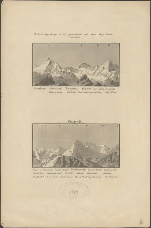 Merkwürdige Berge in Uri, gezeichnet auf dem Rigi -Kulm von Keller (approx. 1821)